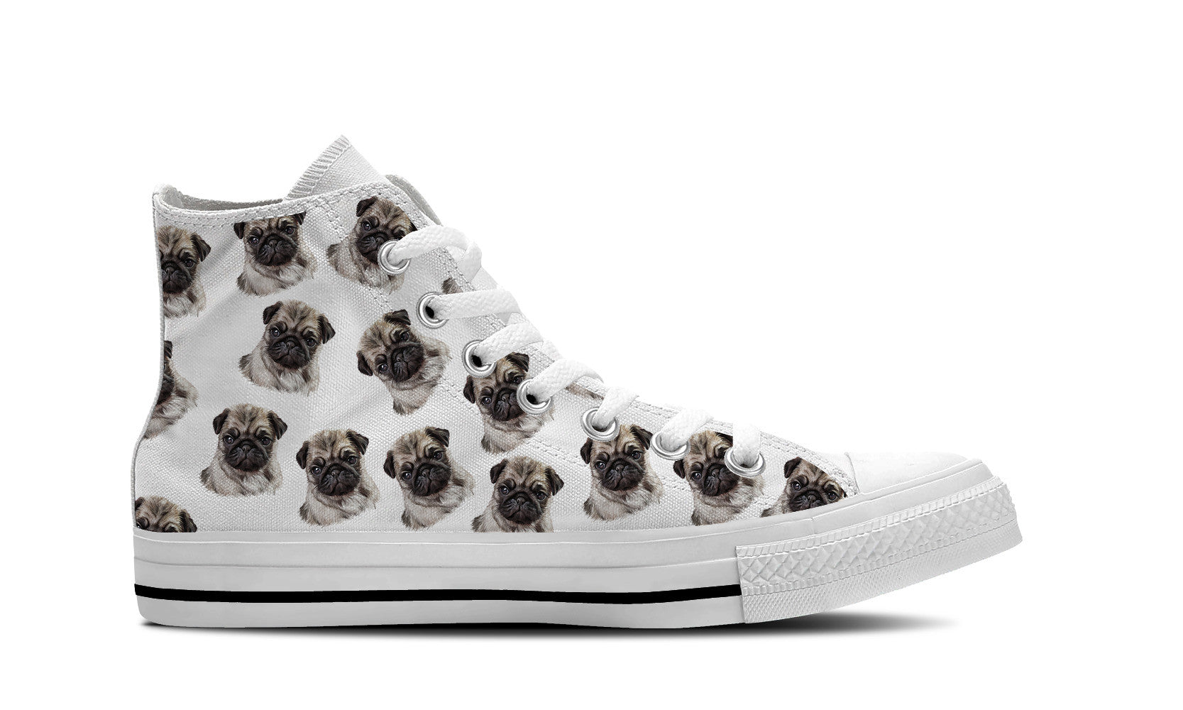 Pug Love Womens High Top Shoe (White)